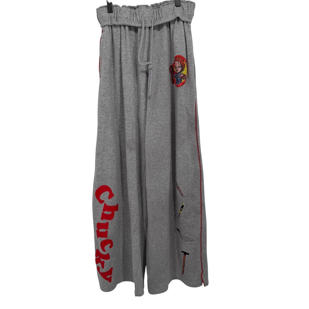 Chucky Child's Play Horror Movie Sweatpants Medium Gray Wide Leg Hybrid Apparel